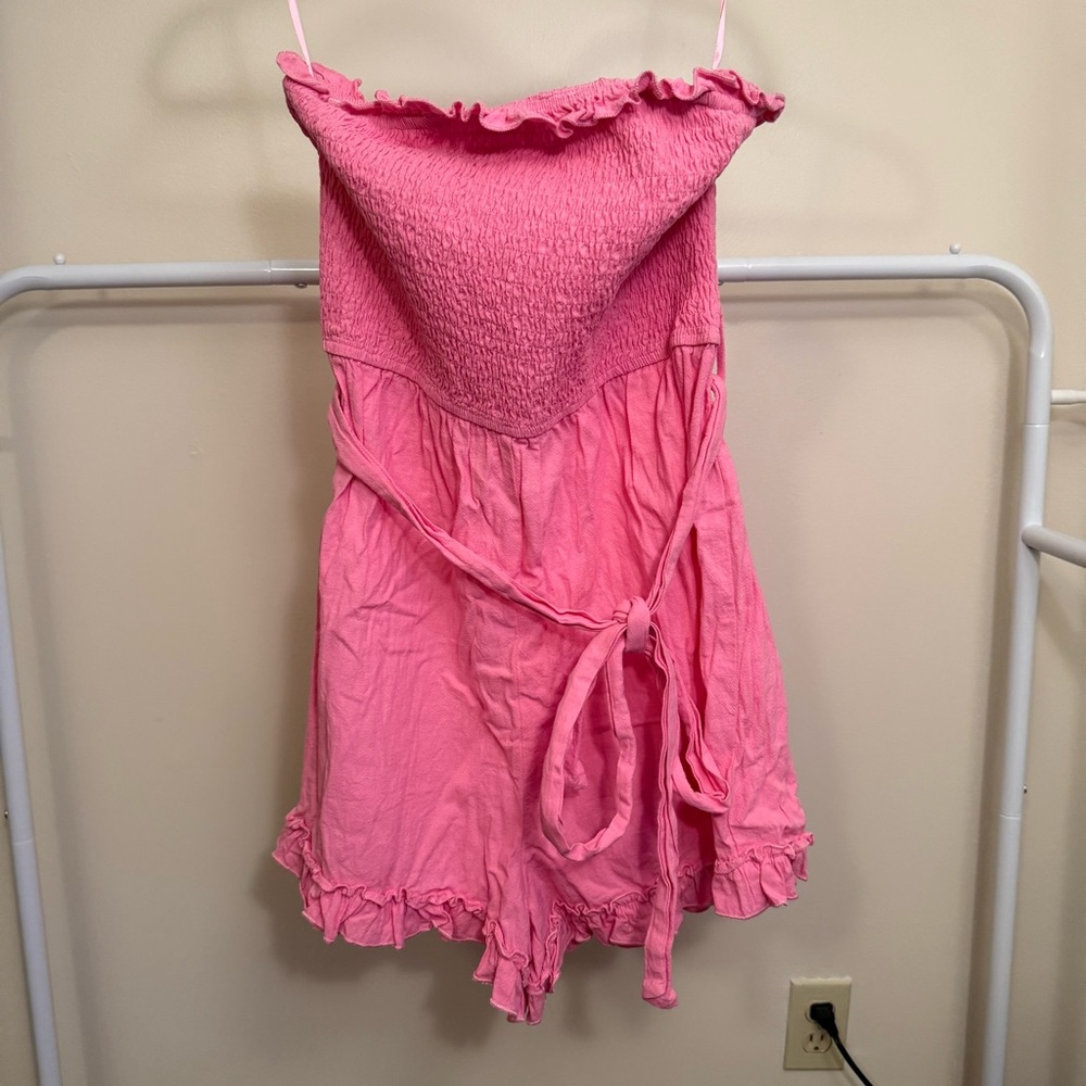 Pink Ruffled Strapless Romper